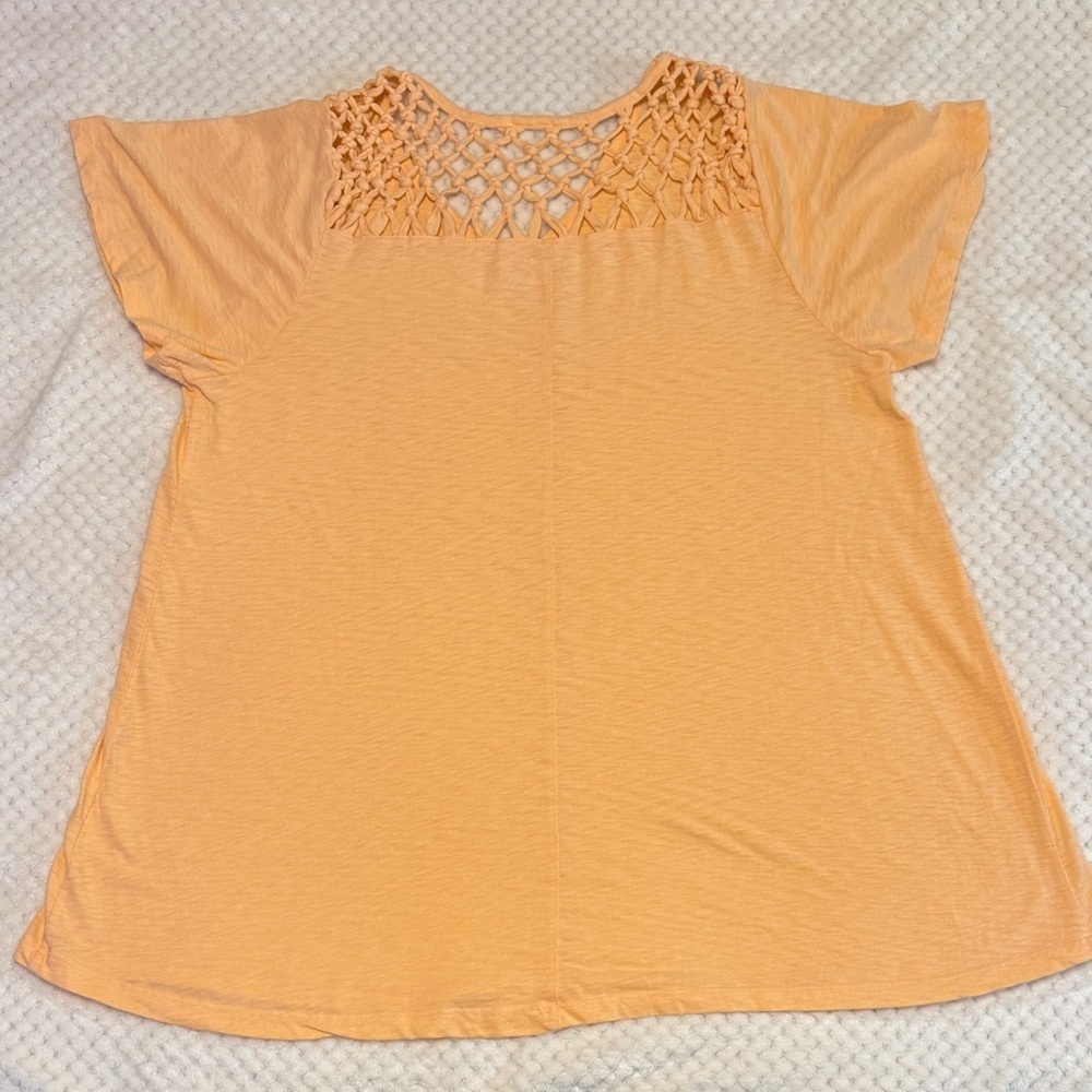 👚 EUC Lane Bryant Crochet Back Tee – Women’s 14/16 – Orange Short Sleeve Top - Picture 6 of 6